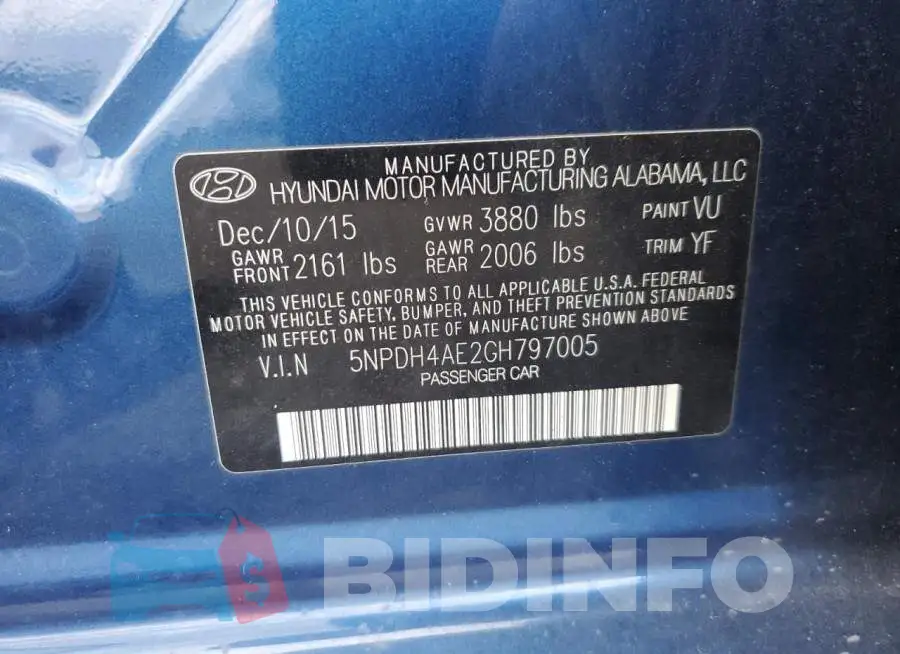 5NPDH4AE2GH797005 Photo# 12