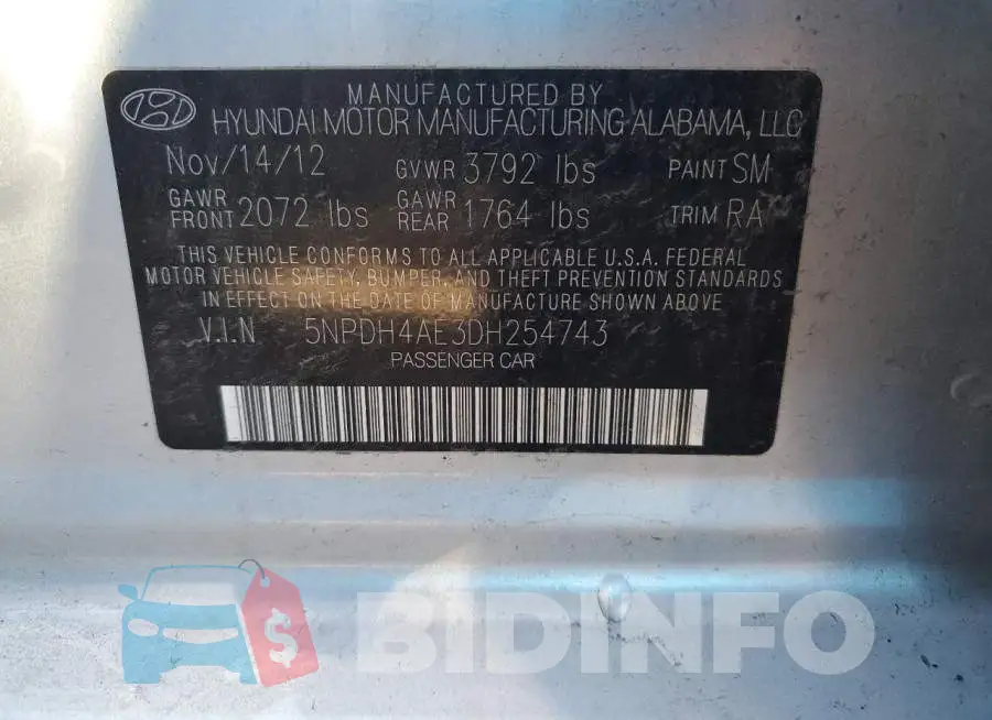 5NPDH4AE3DH254743 Photo# 13