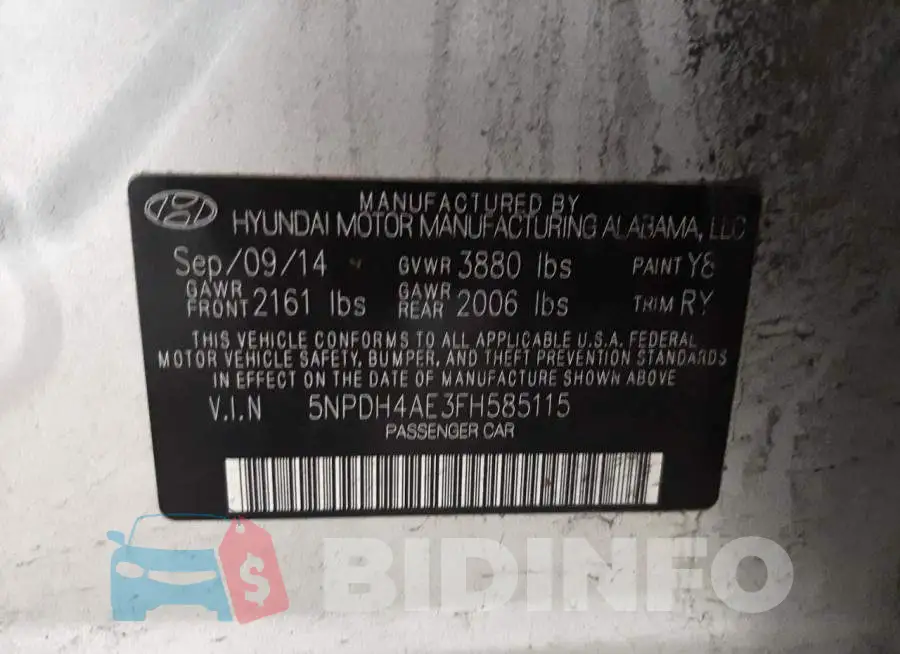 5NPDH4AE3FH585115 Photo# 13
