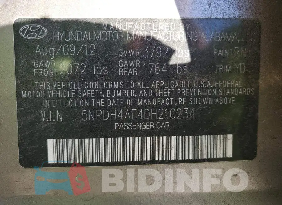 5NPDH4AE4DH210234 Photo# 12