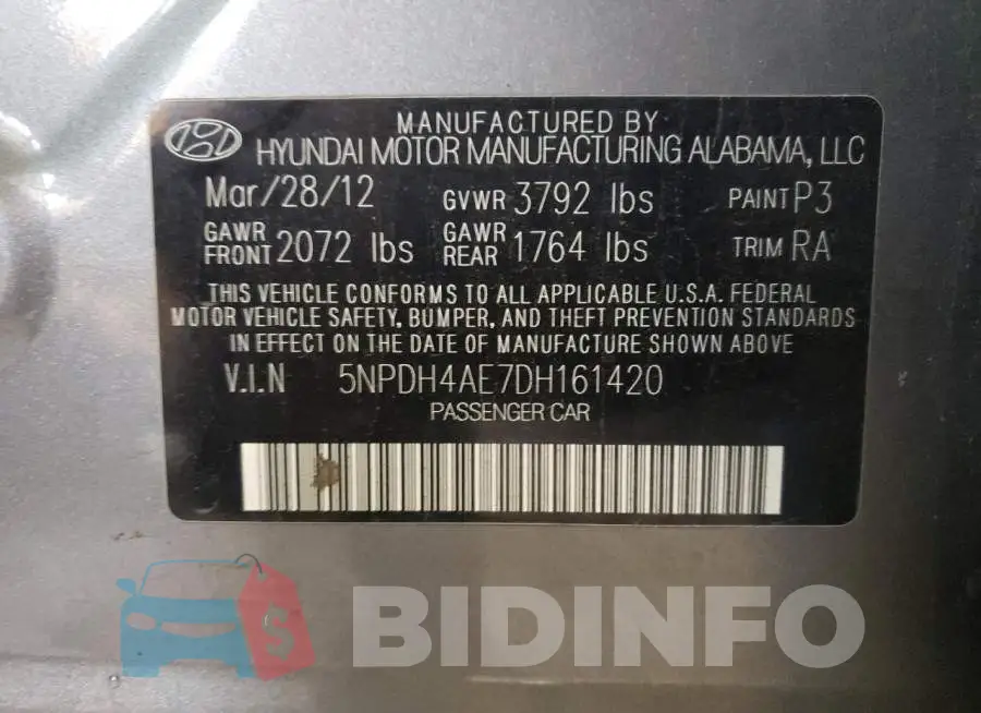 5NPDH4AE7DH161420 Photo# 12