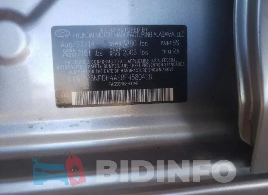5NPDH4AE8FH580458 Photo# 10