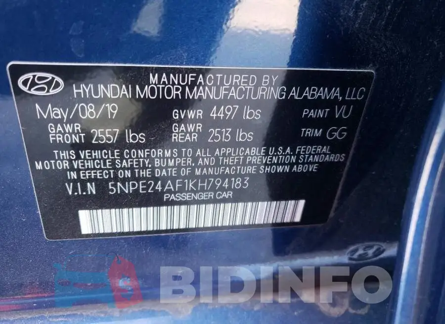 5NPE24AF1KH794183 Photo# 10
