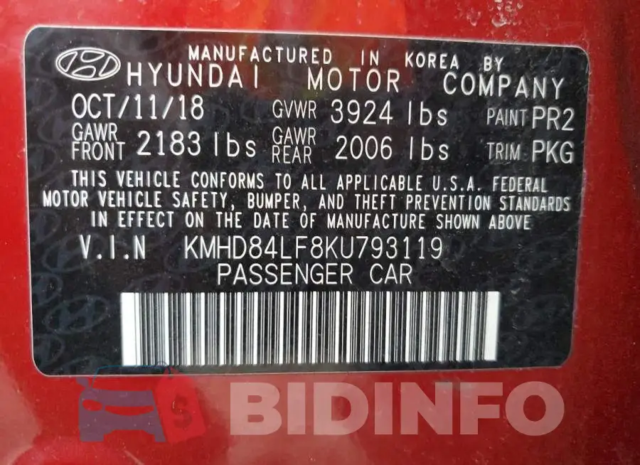 KMHD84LF8KU793119 Photo# 13