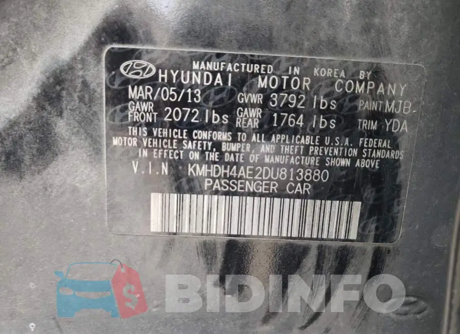 KMHDH4AE2DU813880 Photo# 12
