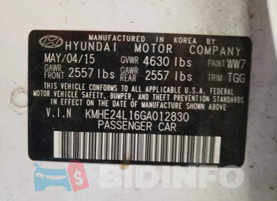 KMHE24L16GA012830 Photo# 10