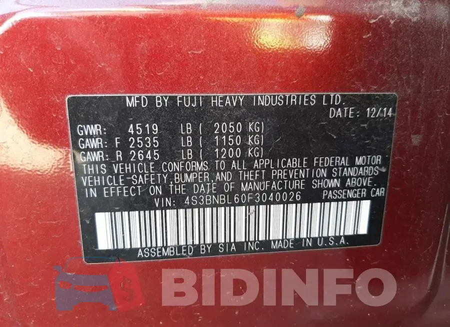 4S3BNBL60F3040026 Photo# 10