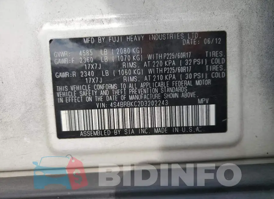 4S4BRBKC2D3202243 Photo# 13