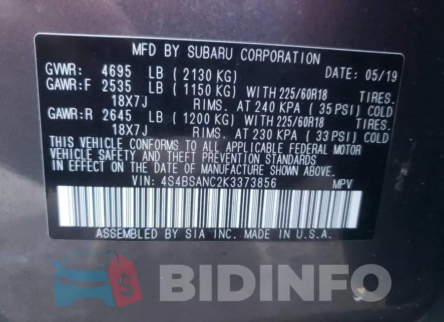 4S4BSANC2K3373856 Photo# 12