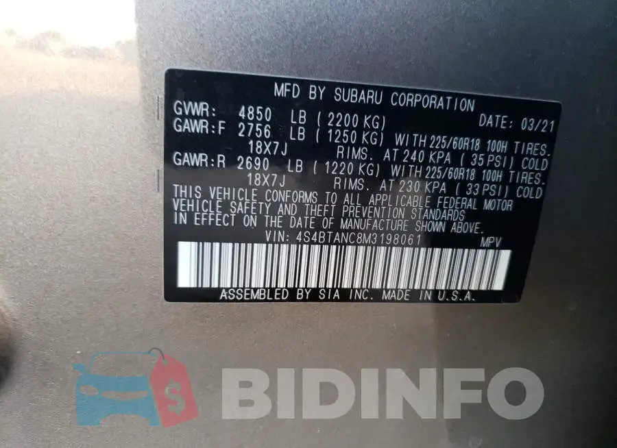 4S4BTANC8M3198061 Photo# 10