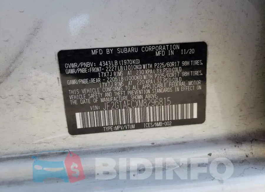 JF2GTAECXM8296815 Photo# 10
