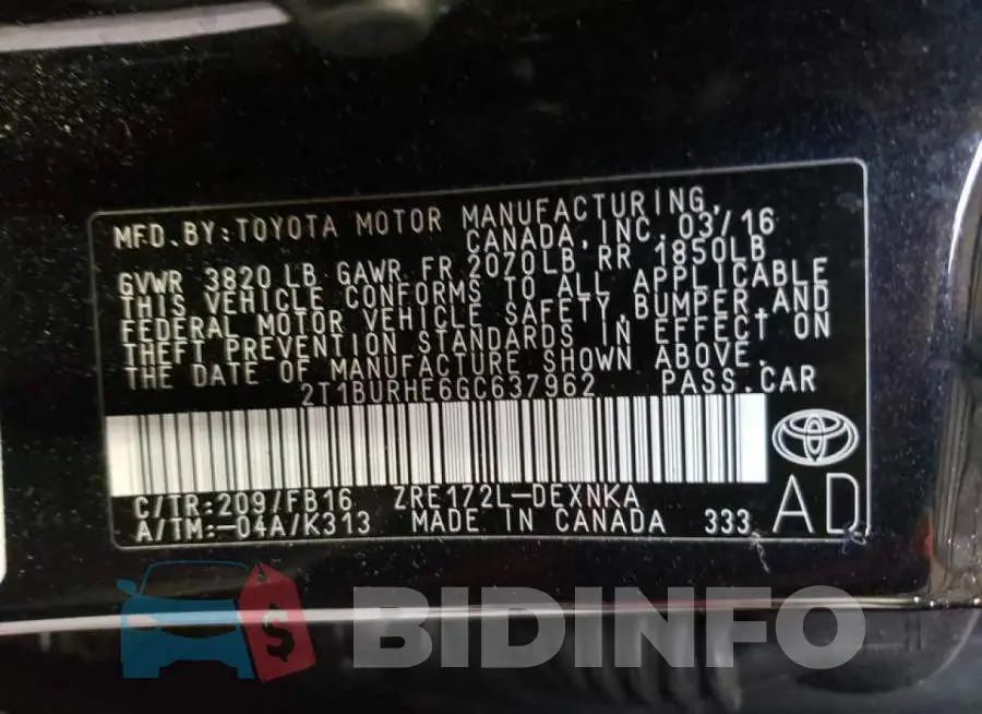 2T1BURHE6GC637962 Photo# 10