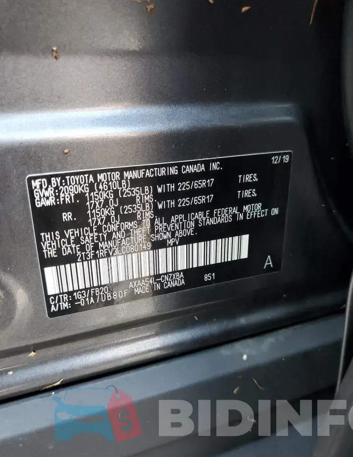 2T3F1RFV3LC080149 Photo# 12