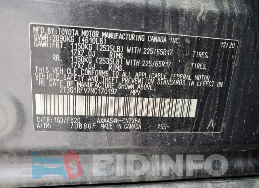 2T3G1RFV7MC170197 Photo# 13