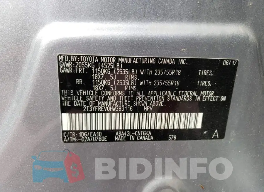 2T3YFREV0HW383116 Photo# 10