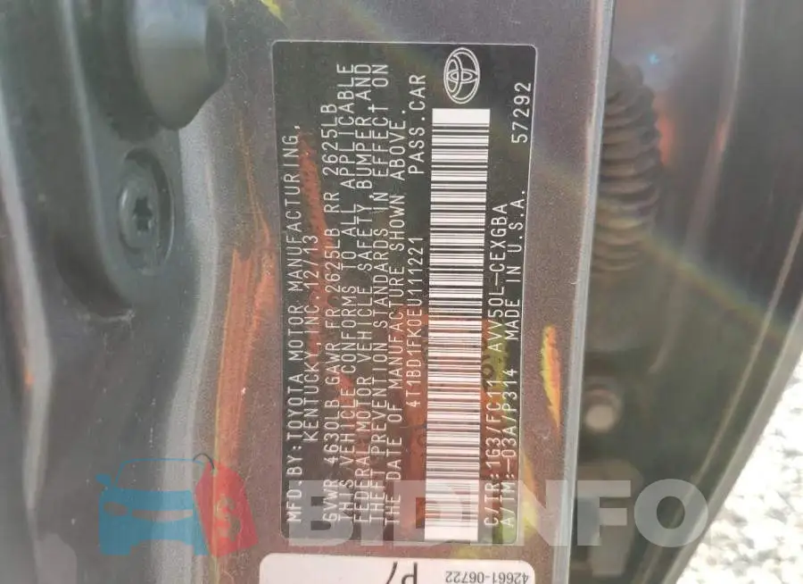 4T1BD1FK0EU111221 Photo# 10