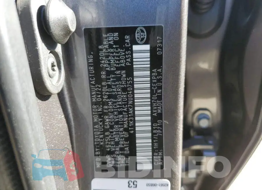 4T1K31AK7NU040755 Photo# 12