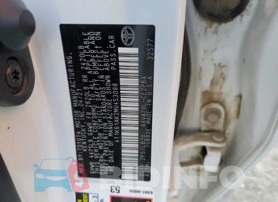 4T1K61AK2MU453088 Photo# 12