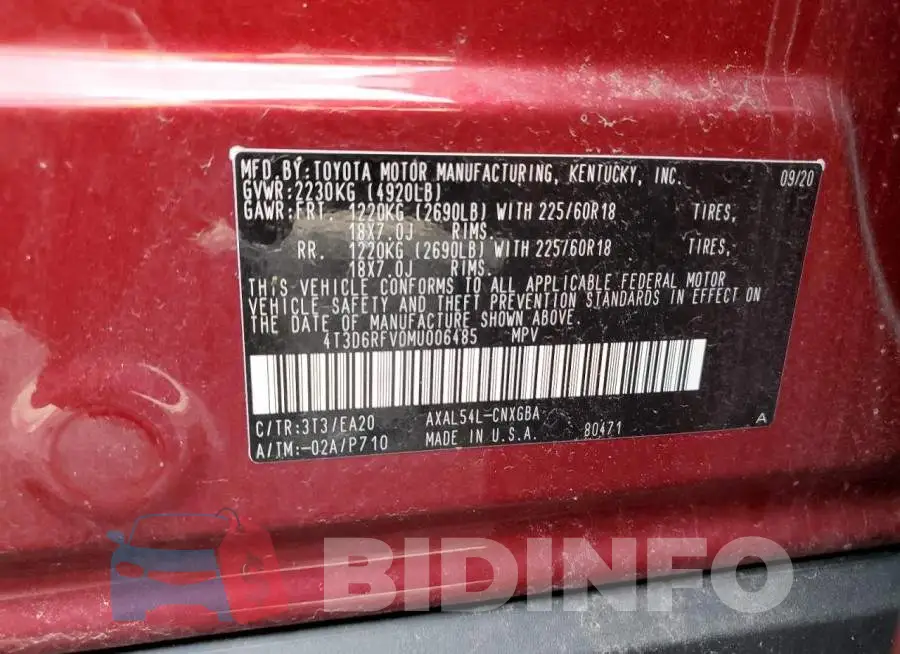 4T3D6RFV0MU006485 Photo# 12