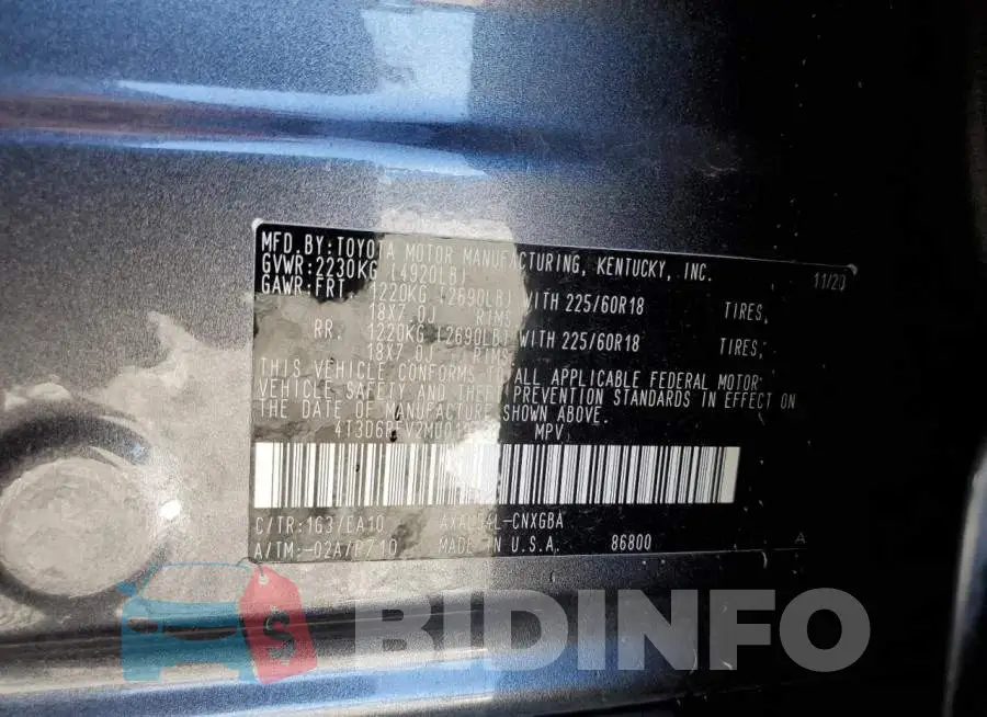 4T3D6RFV2MU019786 Photo# 10
