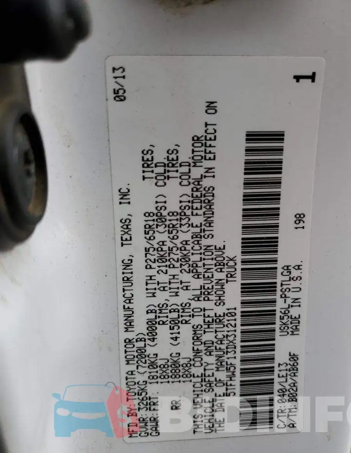 5TFHW5F13DX312101 Photo# 10