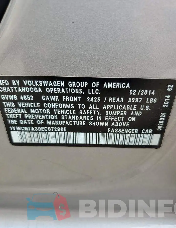 1VWCN7A30EC072805 Photo# 12