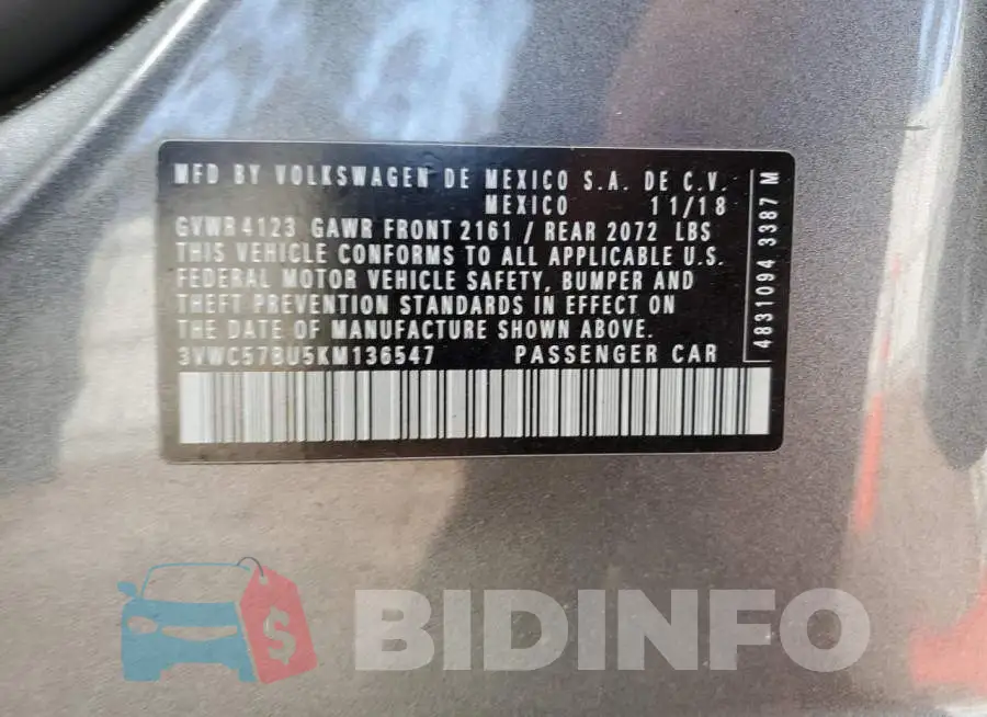 3VWC57BU5KM136547 Photo# 13
