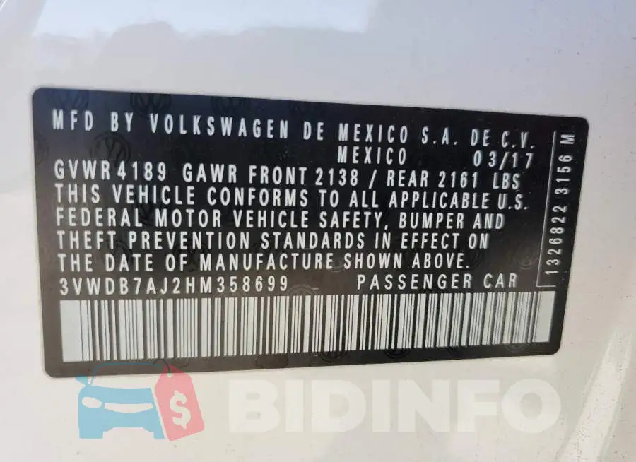 3VWDB7AJ2HM358699 Photo# 12