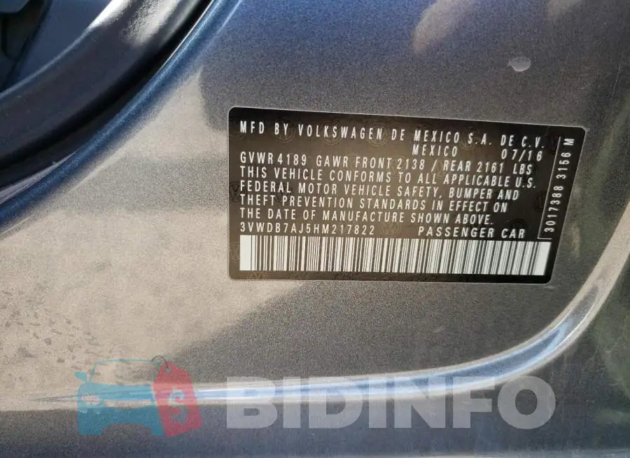 3VWDB7AJ5HM217822 Photo# 12