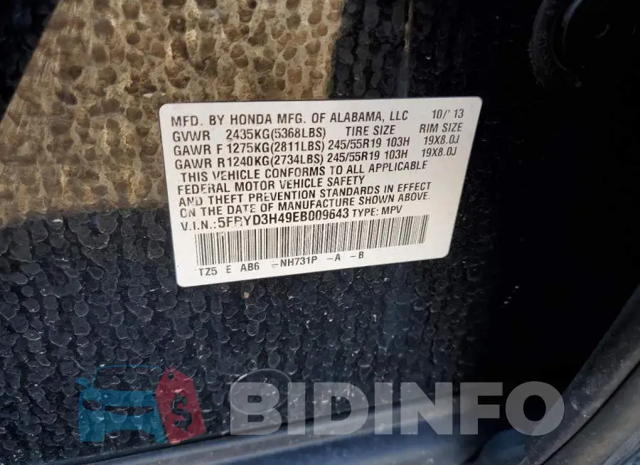 5FRYD3H49EB009643 Photo# 12