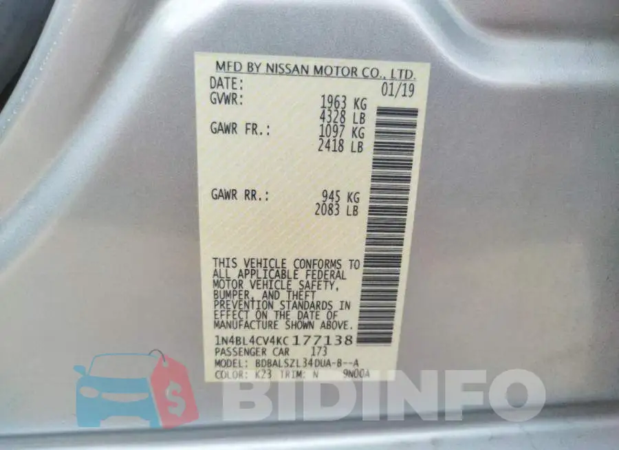 1N4BL4CV4KC177138 Photo# 13