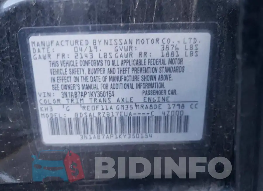 3N1AB7AP1KY350154 Photo# 12