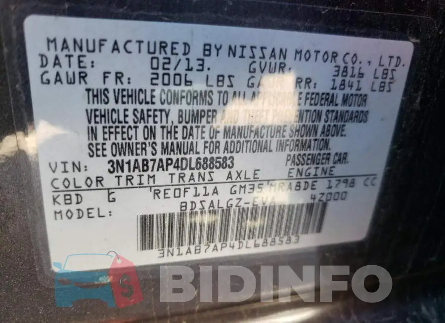 3N1AB7AP4DL688583 Photo# 12