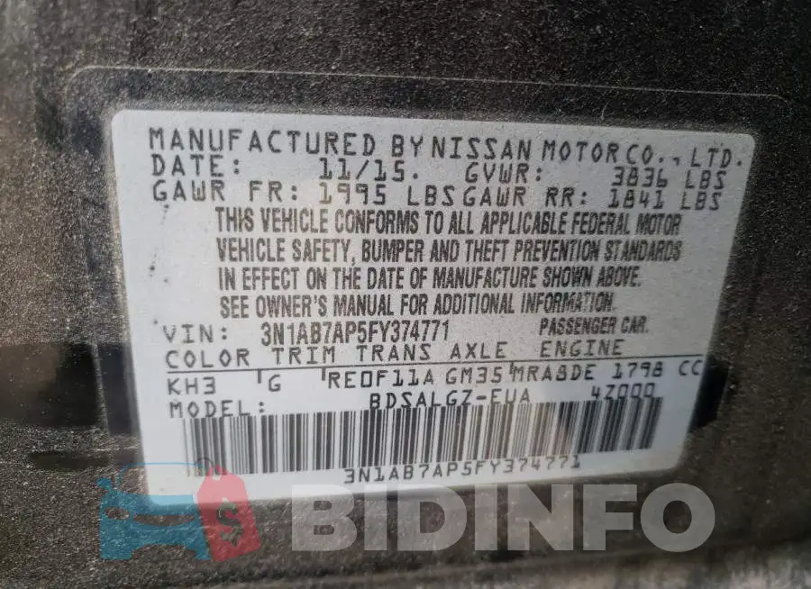3N1AB7AP5FY374771 Photo# 13