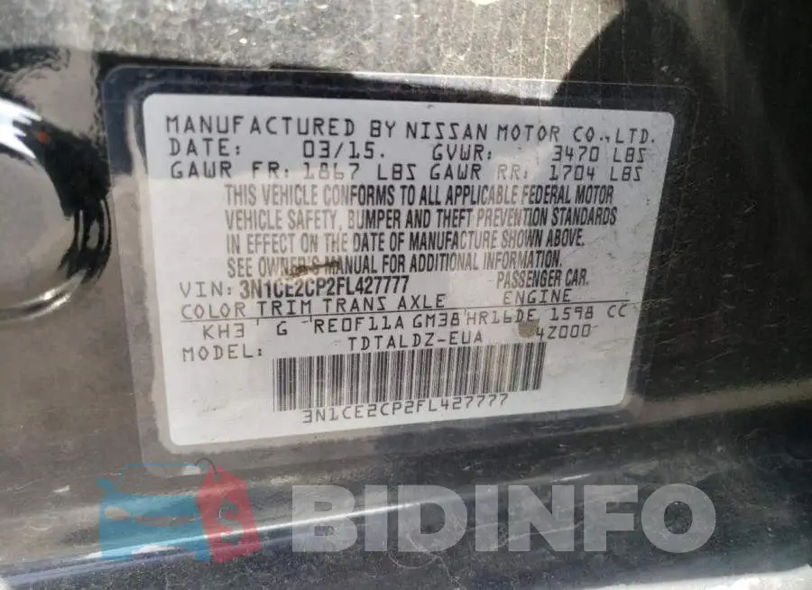 3N1CE2CP2FL427777 Photo# 12