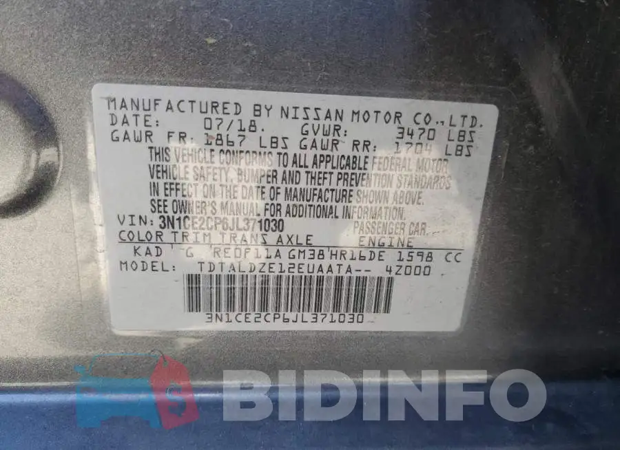 3N1CE2CP6JL371030 Photo# 10