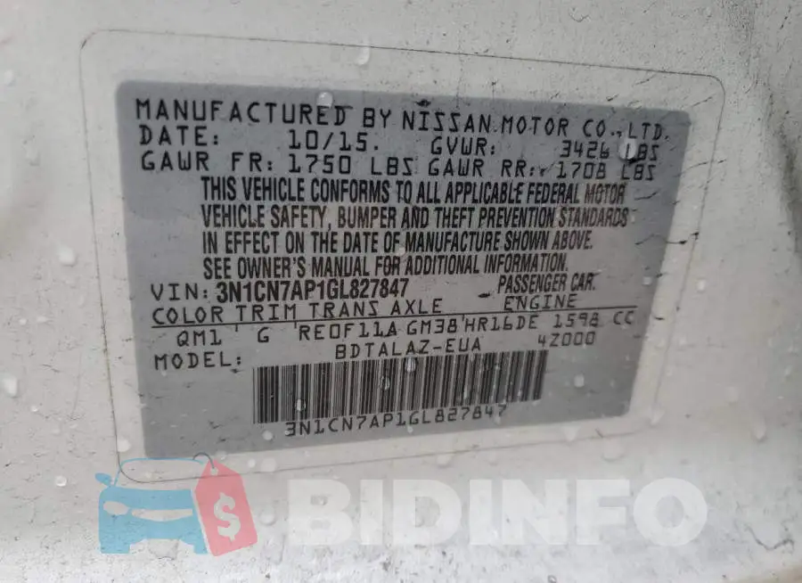 3N1CN7AP1GL827847 Photo# 12