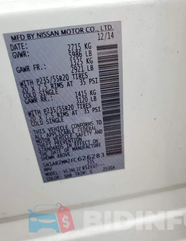 5N1AR2MM2FC626283 Photo# 10