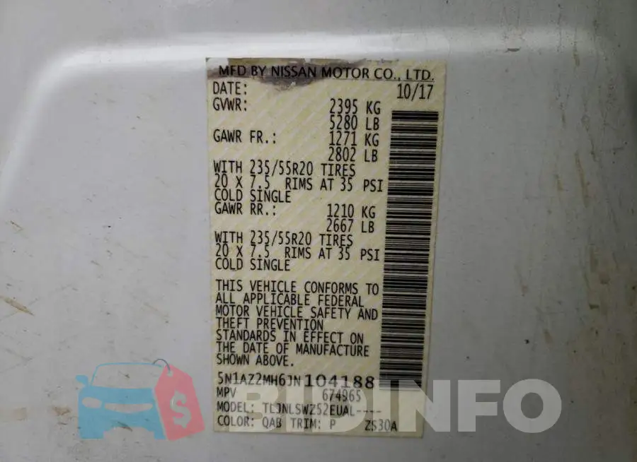 5N1AZ2MH6JN104188 Photo# 12