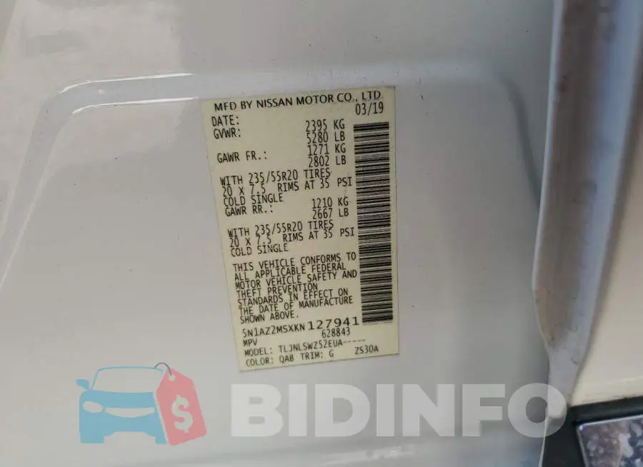 5N1AZ2MSXKN127941 Photo# 12