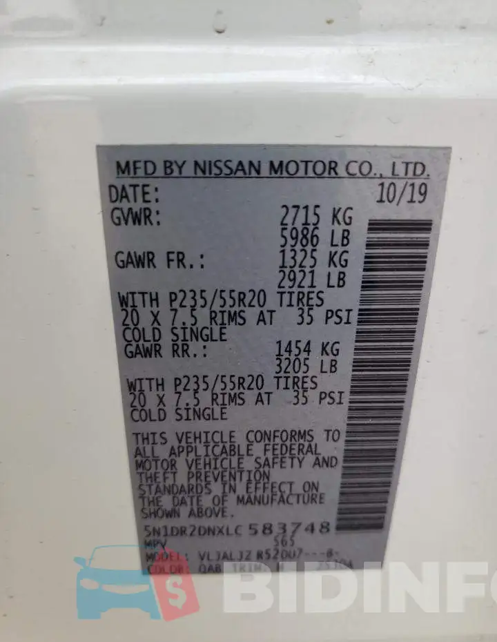 5N1DR2DNXLC583748 Photo# 10