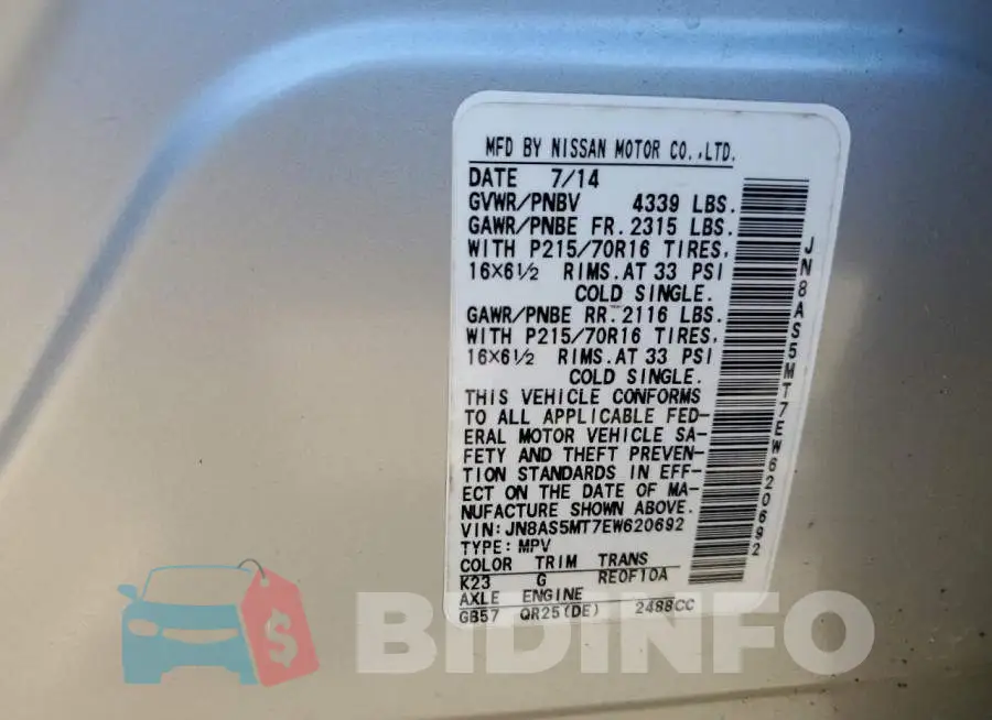JN8AS5MT7EW620692 Photo# 10