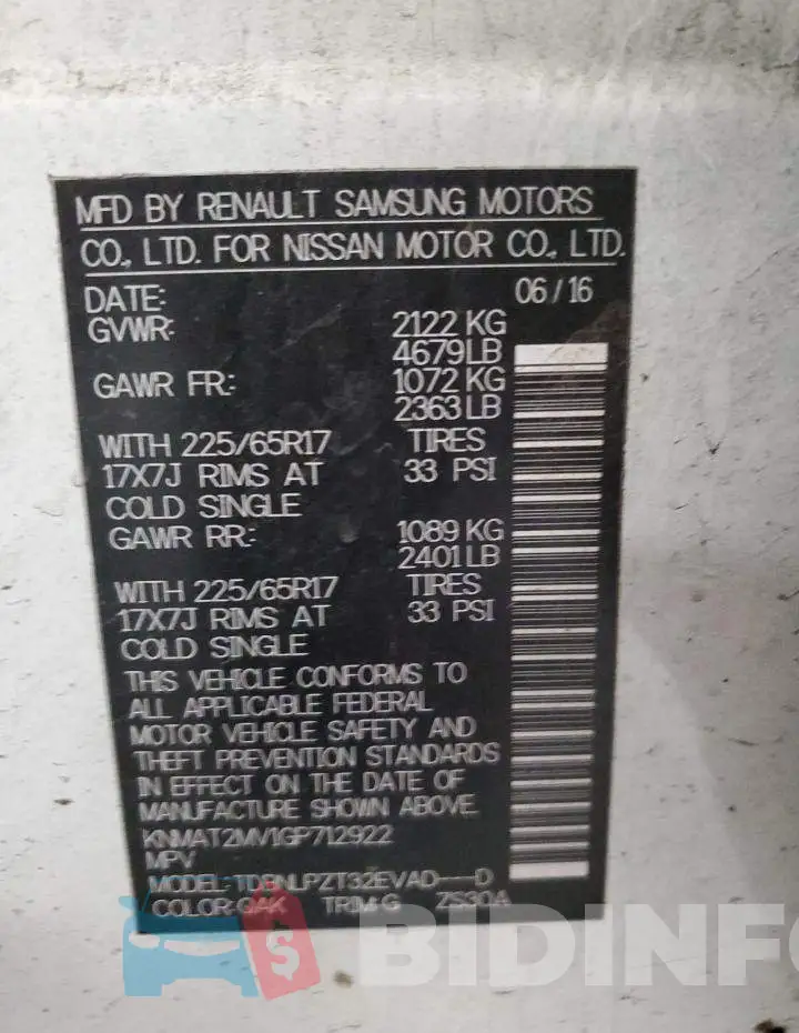 KNMAT2MV1GP712922 Photo# 13