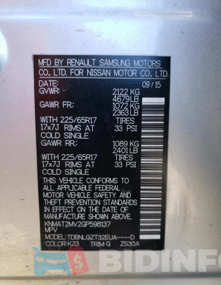 KNMAT2MV2GP598137 Photo# 14