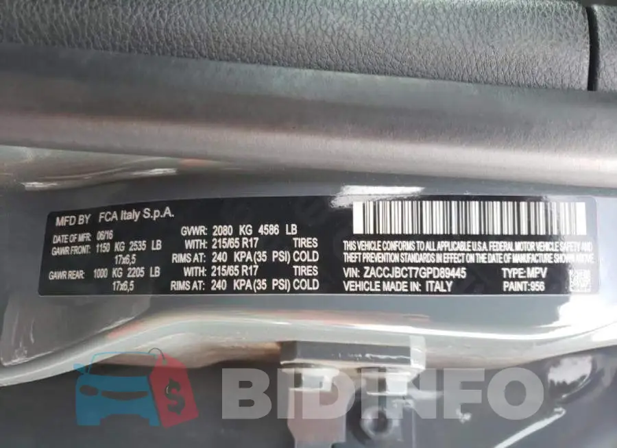 ZACCJBCT7GPD89445 Photo# 14