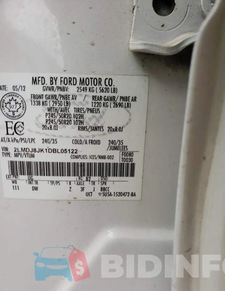 2LMDJ8JK1DBL05122 Photo# 10