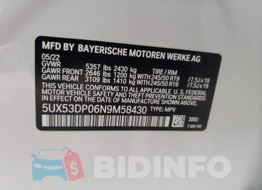 5UX53DP06N9M58430 Photo# 10