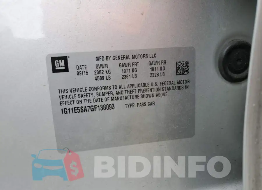 1G11E5SA7GF138093 Photo# 12