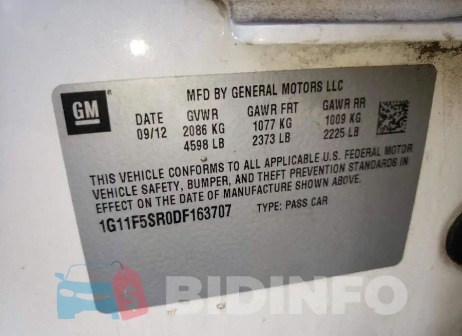1G11F5SR0DF163707 Photo# 10