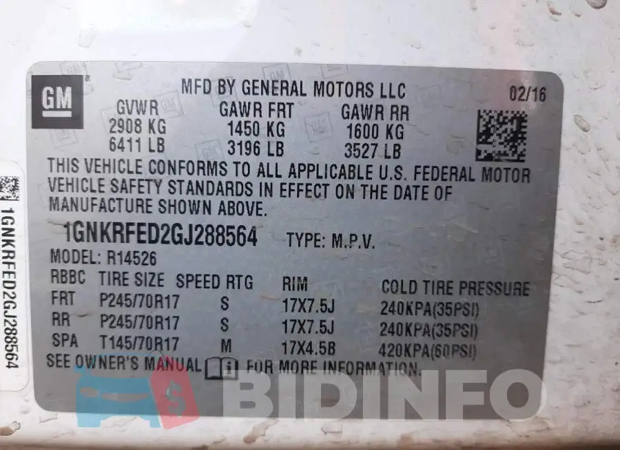 1GNKRFED2GJ288564 Photo# 10
